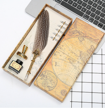 Load image into Gallery viewer, Natural Peacock Feather Dip Pen Boxed Set