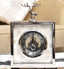 Load image into Gallery viewer, European Classical Silver Deer Table Clock Creativity Silver Iron Frame Marble Texture Vintage Clocks Office Desktop Ornaments