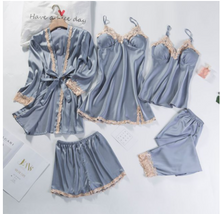 Load image into Gallery viewer, "Arna" Collection - Quality Lace 5 Piece Satin Sleepwear