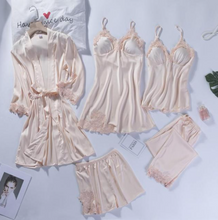 Load image into Gallery viewer, "Arna" Collection - Quality Lace 5 Piece Satin Sleepwear
