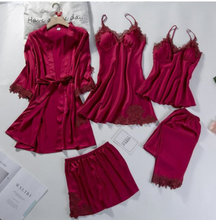 Load image into Gallery viewer, "Arna" Collection - Quality Lace 5 Piece Satin Sleepwear