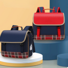 Load image into Gallery viewer, "Arna's Designer School Bags" New Product! British Tartan Red Primary Flip Large-capacity Bag