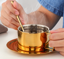 Load image into Gallery viewer, "Arna Lisa" Royal Collection - Luxury Stainless Steel Cup + Saucer + Spoon (Camping Quality)