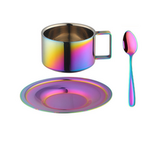 Load image into Gallery viewer, "Arna Lisa" Royal Collection - Luxury Stainless Steel Cup + Saucer + Spoon x 6 Sets