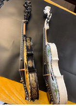 Load image into Gallery viewer, Designer Hardanger Fiddle Norwegian Fiddle 4/4 violin (4*4), Carved Mosaic Shell 4 String / 9 String