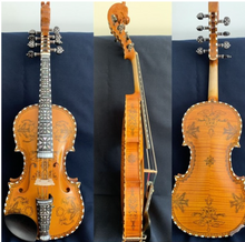 Load image into Gallery viewer, Designer Hardanger Fiddle Norwegian Fiddle 4/4 violin (4*4), Carved Mosaic Shell 4 String / 9 String