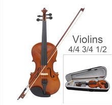 Load image into Gallery viewer, 4/4 3/4 1/2 1/8 Acoustic Violin - Natural / Black Fiddle with Case + Bow + Rosin
