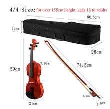 Load image into Gallery viewer, 4/4 3/4 1/2 1/8 Acoustic Violin - Natural / Black Fiddle with Case + Bow + Rosin