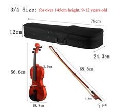 Load image into Gallery viewer, 4/4 3/4 1/2 1/8 Acoustic Violin - Natural / Black Fiddle with Case + Bow + Rosin