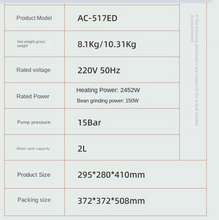 Load image into Gallery viewer, AC-517ED Coffee Machine Italian Household Instant Grinder Small Full Semi-automatic