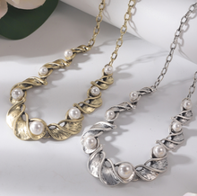 Load image into Gallery viewer, Luxury Plus Gold or Silver Pearl Necklace + Earrings