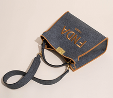 Load image into Gallery viewer, Designer Tote Bag Leather + Gold Black Detail