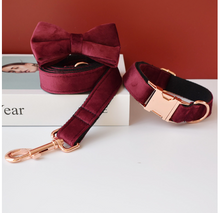 Load image into Gallery viewer, Luxury Pet Leash Engraved Name ID Tag + Collar + Bow - Free Engraving Personalise (all Sizes) + Many Styles/Colours
