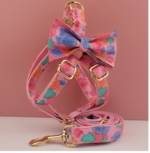 Load image into Gallery viewer, Luxury Pet Leash Engraved Name ID Tag + Harness + Bow Tie - Free Engraving Personalise (all Sizes) Many Styles