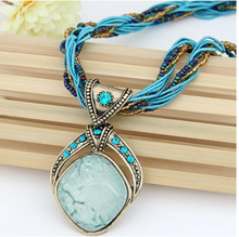 Load image into Gallery viewer, Vintage Ethnic Retro Bohemia Style Multilayer Beads Chain Stone Pendant Necklace