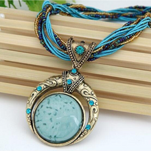 Load image into Gallery viewer, Vintage Ethnic Retro Bohemia Style Multilayer Beads Chain Stone Pendant Necklace