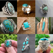 Load image into Gallery viewer, Vintage Ring Selection - Geometric Natural Zircon Turquoise Stone