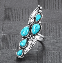 Load image into Gallery viewer, Vintage Ring Selection - Geometric Natural Zircon Turquoise Stone