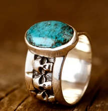 Load image into Gallery viewer, Vintage Ring Selection - Geometric Natural Zircon Turquoise Stone