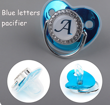 Load image into Gallery viewer, Blue Metallic Baby Pacifier & Clip - Alphabet Letter Infant Pacifier Unique