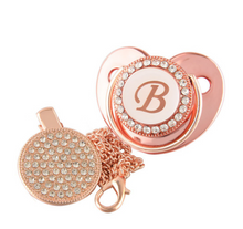 Load image into Gallery viewer, Rose Metallic Baby Pacifier & Clip - Alphabet Letter Infant Pacifier Unique