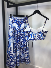 Load image into Gallery viewer, "Arna" Collection - Elegant Spaghetti Strap Top+Blue and White Porcelain Skirt - 2 Piece Set