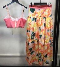Load image into Gallery viewer, "Arna" Collection - Elegant Spaghetti Strap Top+Floral Skirt - 2 Piece Set