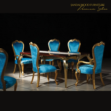 Load image into Gallery viewer, "Arna Royal Victorian Collection" Luxury Plus Furniture - Exquisite Golden/Blue Dining Table & Chairs