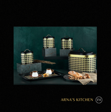 Load image into Gallery viewer, "Arna Lisa" Royal Collection - Luxury Black and Gold - Bread Bin - Tray - Tea - Coffee - Sugar