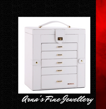 Load image into Gallery viewer, Luxury Rowling Leather Extra Large White Jewellery Box Mirrored Cabinet
