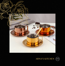 Load image into Gallery viewer, "Arna Lisa" Royal Collection - Luxury Stainless Steel Cup + Saucer + Spoon x 6 Sets