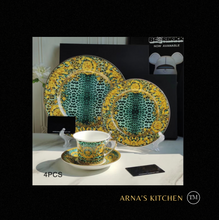 Load image into Gallery viewer, "Arna Lisa" Royal Collection - 24 Piece Porcelain Dinnerware Set for 6 (Leopard Print Green)