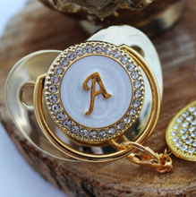 Load image into Gallery viewer, Gold Baby Pacifier & Clip - Alphabet Letter Infant Pacifier Unique