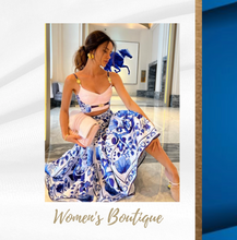 Load image into Gallery viewer, "Arna" Collection - Elegant Spaghetti Strap Top+Blue and White Porcelain Skirt - 2 Piece Set