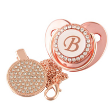 Load image into Gallery viewer, Rose Metallic Baby Pacifier & Clip - Alphabet Letter Infant Pacifier Unique