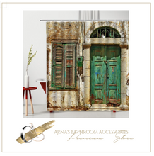 Load image into Gallery viewer, Shower/Bath Curtain Retro Rustic Bronze Gate Wood Grain Window Brick Stone Pattern 3D Printing Rural Old Door Waterproof Bathroom Curtains
