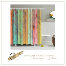 Load image into Gallery viewer, Vintage Style Wood Door Platform 3/4 Wall Bookshelf Shower/Bath Curtains Bathroom Curtain Frabic Waterproof Polyester with Hooks