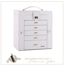 Load image into Gallery viewer, Luxury Rowling Leather Extra Large White Jewellery Box Mirrored Cabinet