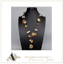 Load image into Gallery viewer, Freshwater Cultured White Biwa Pearl Brown Murano Glass Chain Y-Drop Necklace 21"