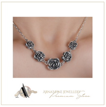 Load image into Gallery viewer, Vintage Silver Rose Flower Necklace