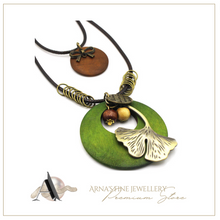 Load image into Gallery viewer, Vintage Ethnic Style Wooden Necklace Large Leaf Round Pendant Sweater Chain