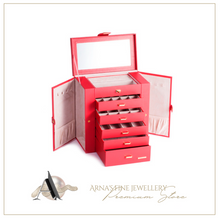 Load image into Gallery viewer, Luxury Rowling Leather Extra Large Red Jewellery Box Mirrored Cabinet