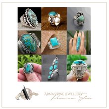 Load image into Gallery viewer, Vintage Ring Selection - Geometric Natural Zircon Turquoise Stone