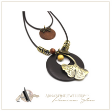 Load image into Gallery viewer, Vintage Ethnic Style Wooden Necklace Large Leaf Round Pendant Sweater Chain