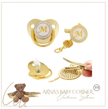 Load image into Gallery viewer, Gold Baby Pacifier & Clip - Alphabet Letter Infant Pacifier Unique