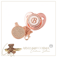 Load image into Gallery viewer, Rose Metallic Baby Pacifier & Clip - Alphabet Letter Infant Pacifier Unique