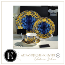 Load image into Gallery viewer, "Arna Lisa" Royal Collection - 24 Piece Porcelain Dinnerware Set for 6 (Leopard Print Blue)