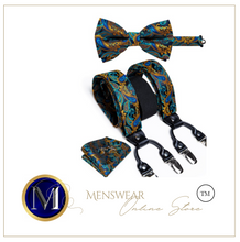 Load image into Gallery viewer, Luxury Mens Suspender Wedding Accessories Leather 6 Clips Braces Bow Tie Set - Many Colours & Sizes