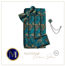 Load image into Gallery viewer, Men's Tuxedo Cummerbund Silk Bow Tie Handkerchief Brooch Chain Set - Gift Boxed