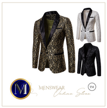 Load image into Gallery viewer, Mens Luxury Gold Jacquard Blazer Patchwork Jacket - Many Colours & Sizes